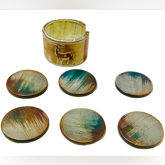 Hand-Painted African Safari Coaster Set with Holder – 7 Pc Animal Decor - Picture 4 of 11